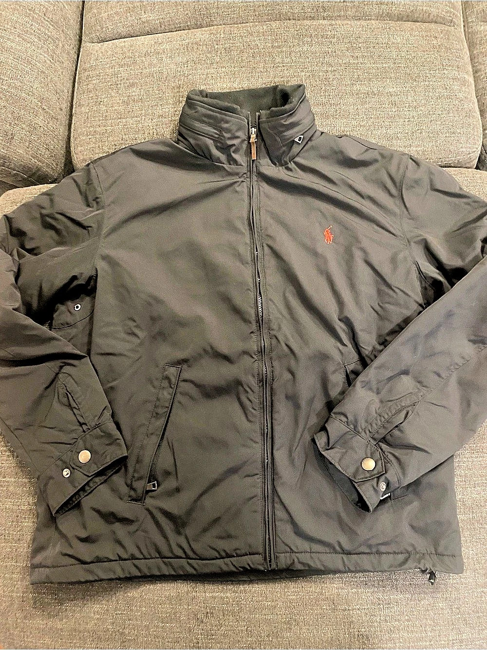 Polo Ralph Lauren Fleece-Lined Full-Zip Windbreaker Jacket Black Large